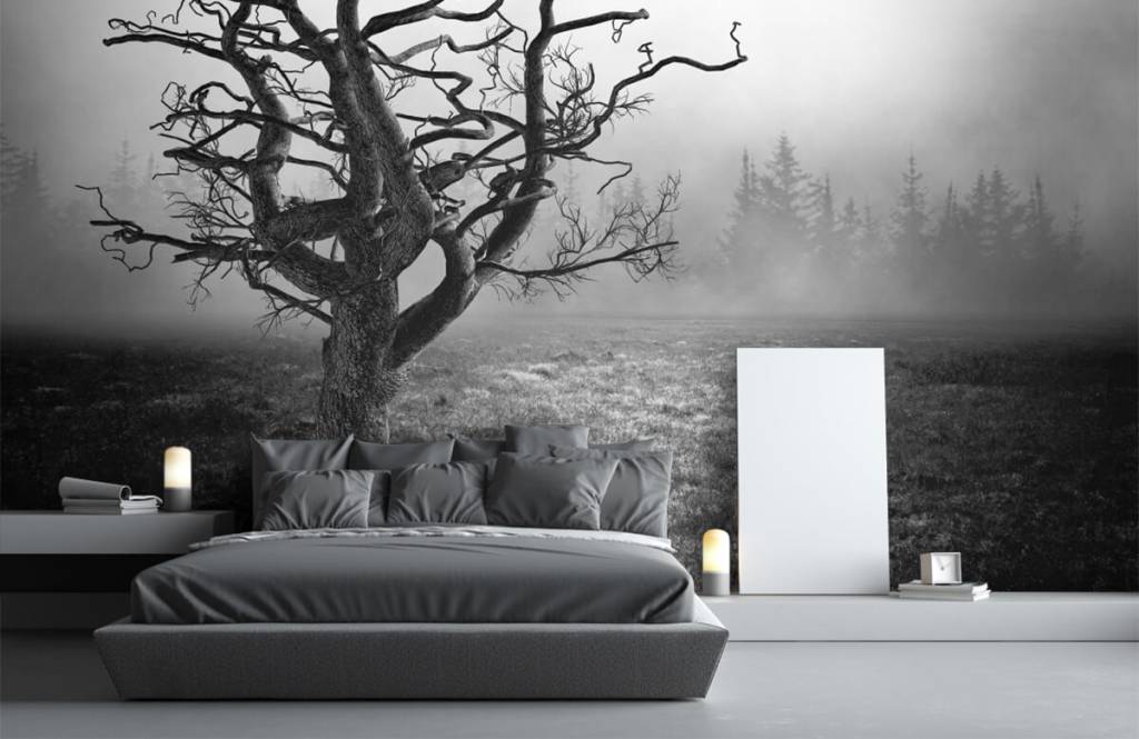 Schwarzweiß Tapete - Eleganter Baum in schwarz / weiß - Schlafzimmer 3