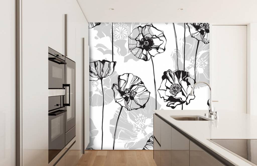 Muster für Kinderzimmer - Tapete mit grafischen Mohnblumen - Küchen 4