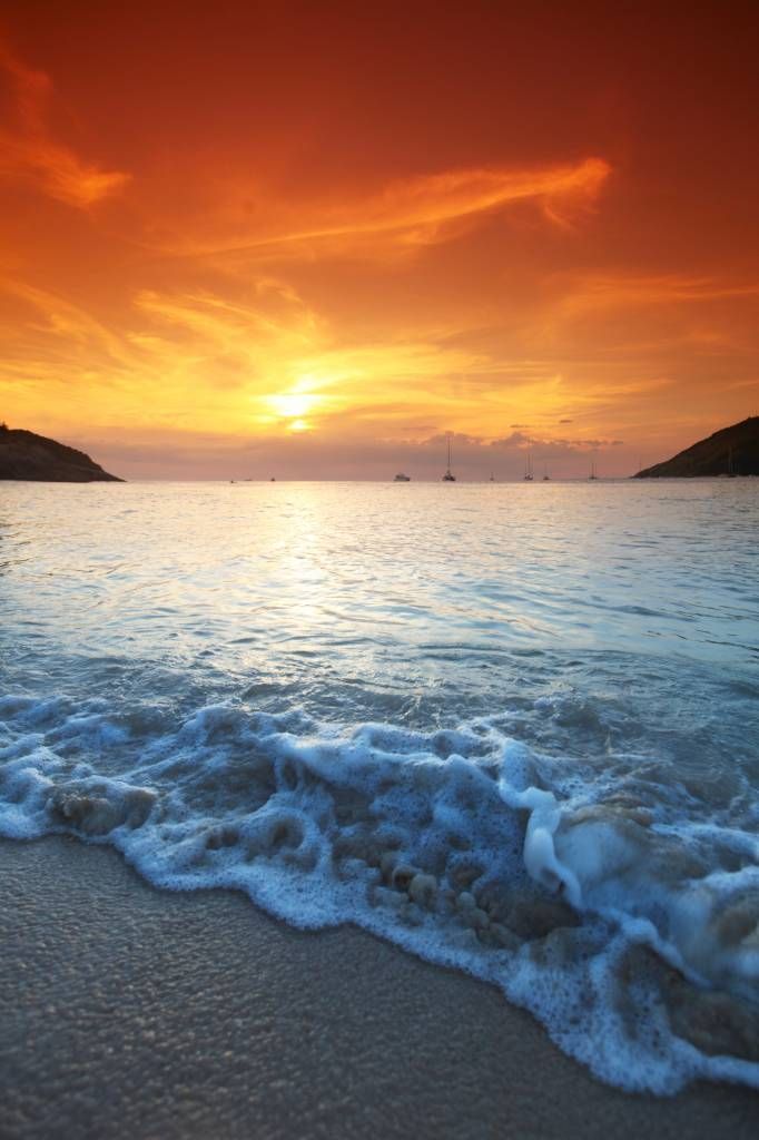 Blauer Strand bei Sonnenuntergang