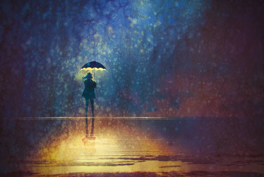 Einsames Mädchen im Regen