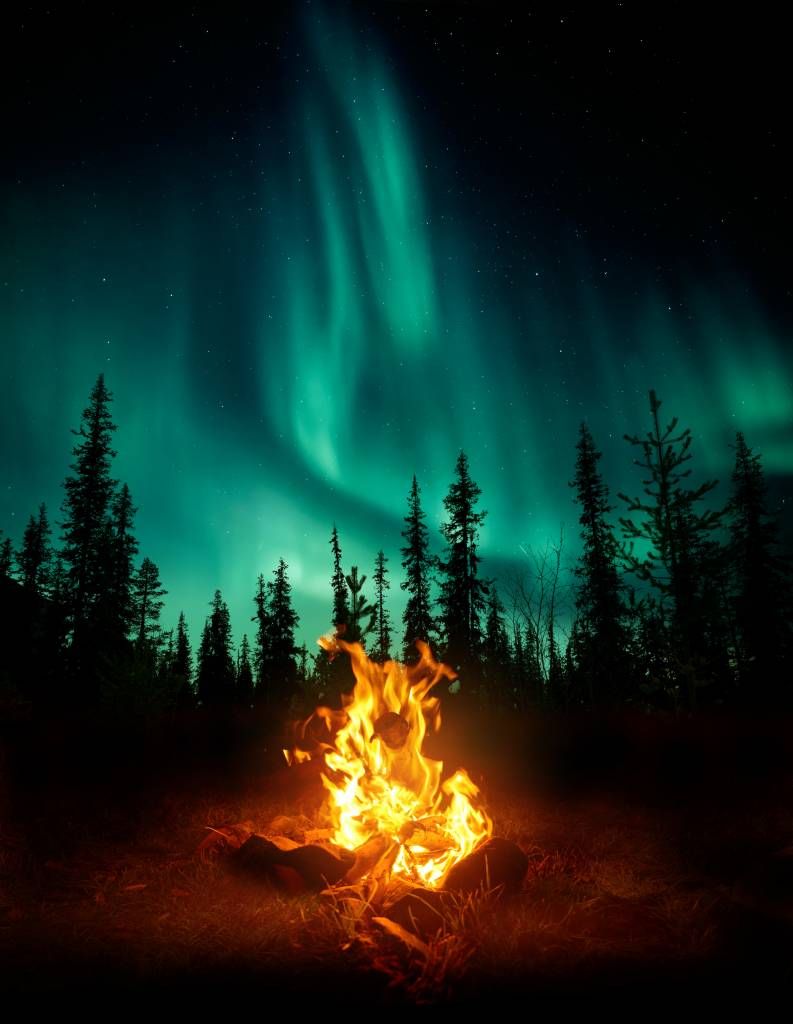 Lagerfeuer unter dem Nordlicht
