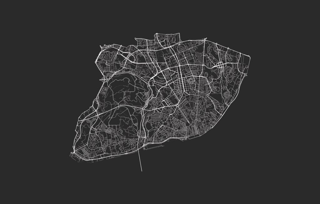 Karte von Lissabon, schwarz