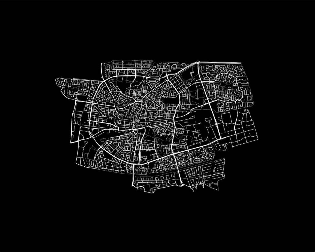 Karte von Leeuwarden, schwarz