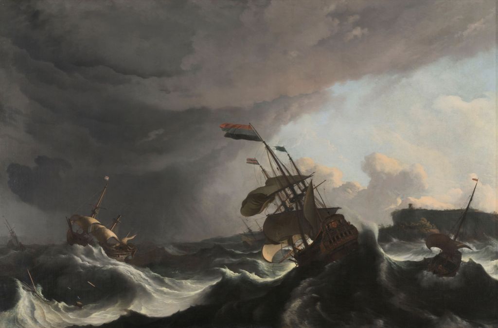 Kriegsschiffe während eines Sturms