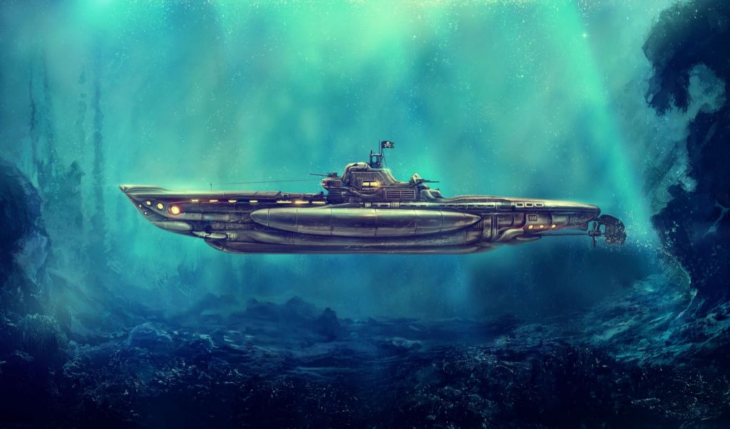 Piraten-U-Boot in der Unterwasserwelt