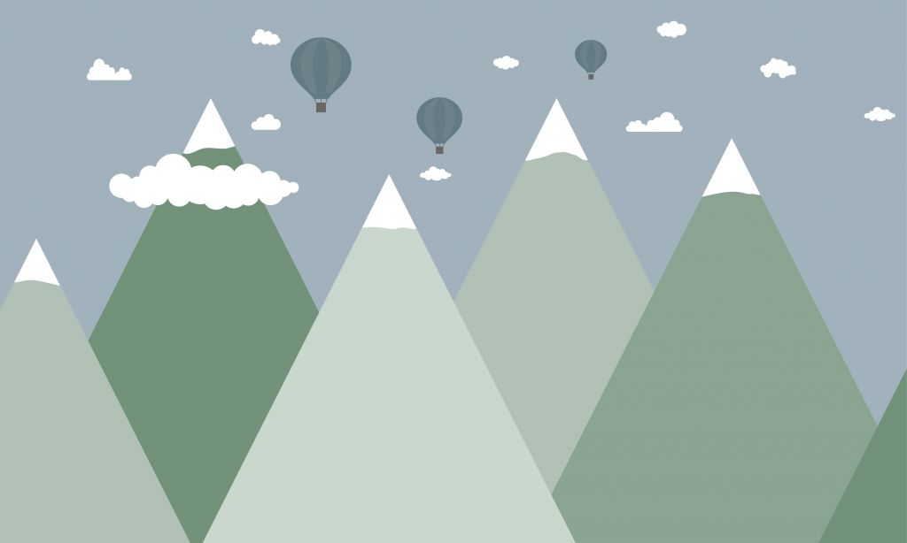 Berglandschaft mit Heissluftballons