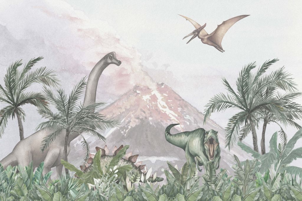 Dinosaurier bei einem Vulkan