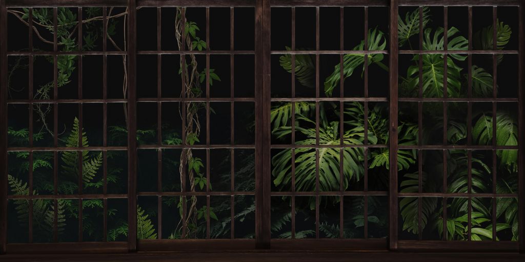 Botanische Pflanzen hinter Fenstern