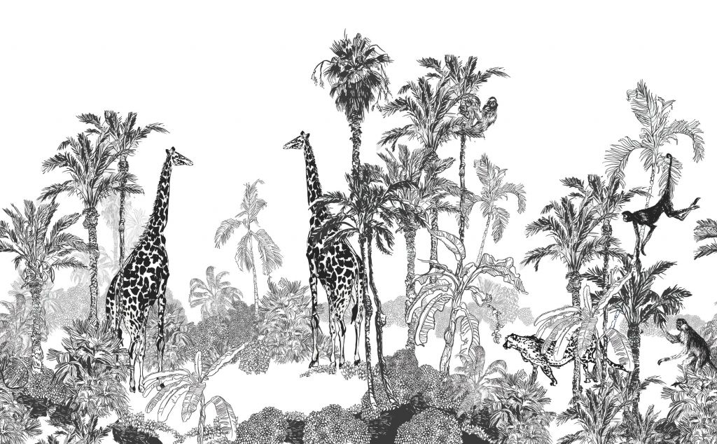 Skizzierte Tiere im Dschungel