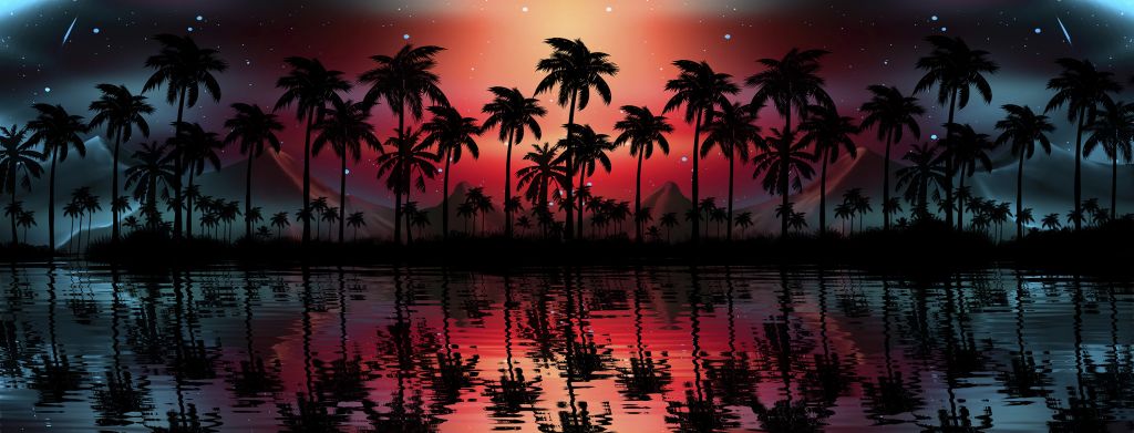 Palmen in rotem Himmel