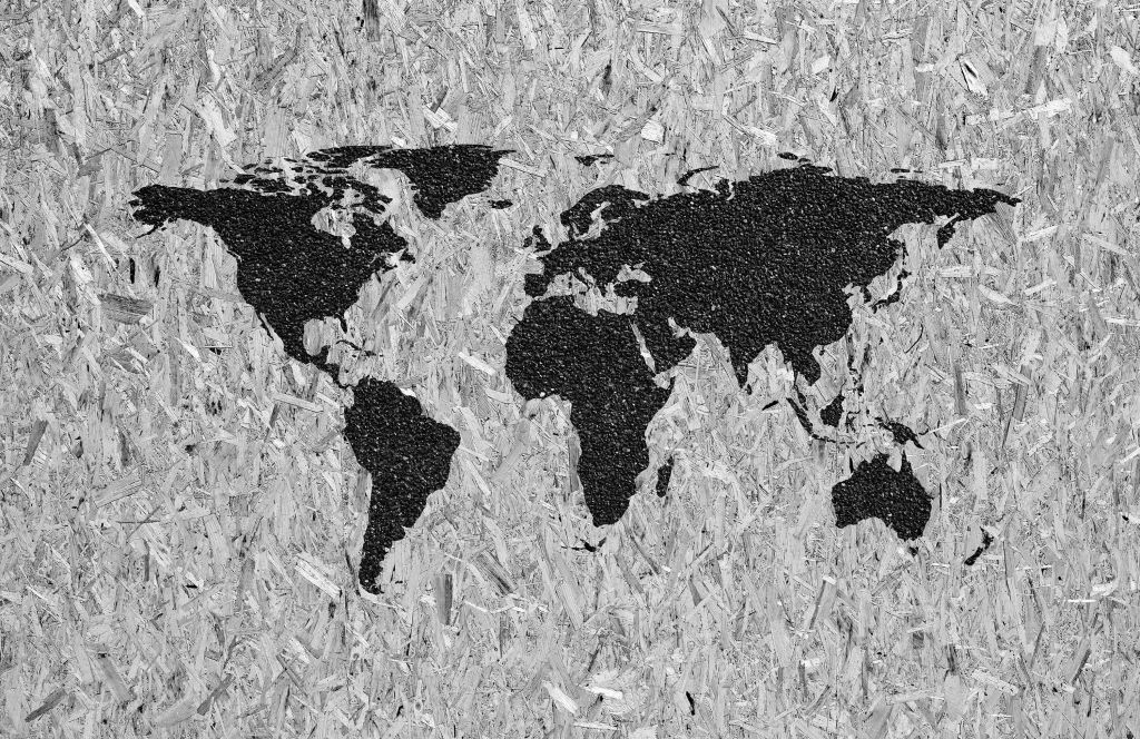 Schwarze Weltkarte auf weißem Hintergrund