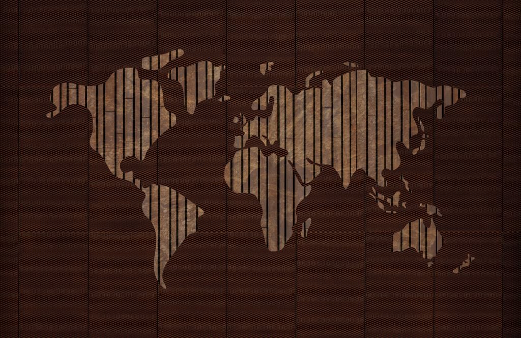 Weltkarte mit Holztextur