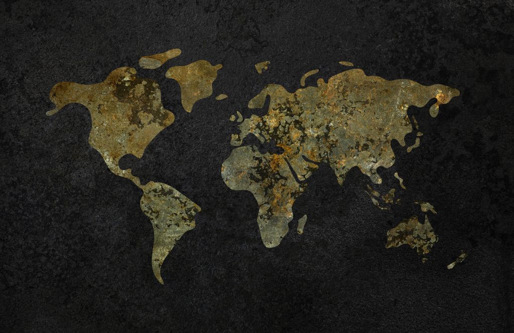 Weltkarte mit goldgrüner Textur