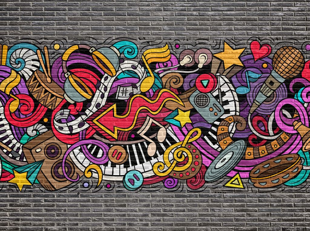 Musik-Graffiti auf Backstein