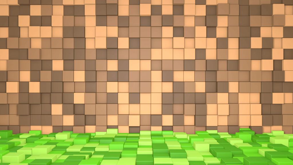 3D Minecraft Landschaft mit braunen Blöcken