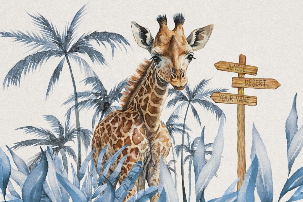Baby-Giraffe im Dschungel blau