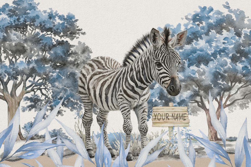 Junges Zebra in der Wildnis blau