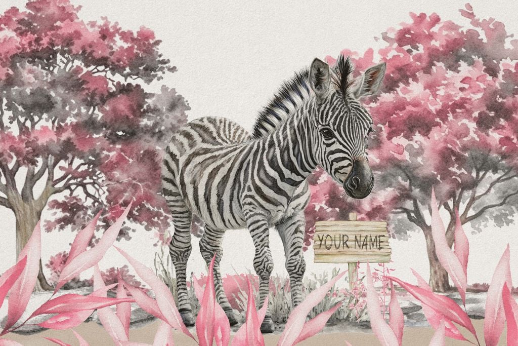 Junges Zebra in der Wildnis rosa
