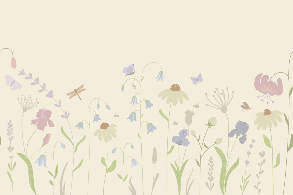 Blumenfeld hoch mit Schmetterlingen Sand, altrosa, grün und flieder