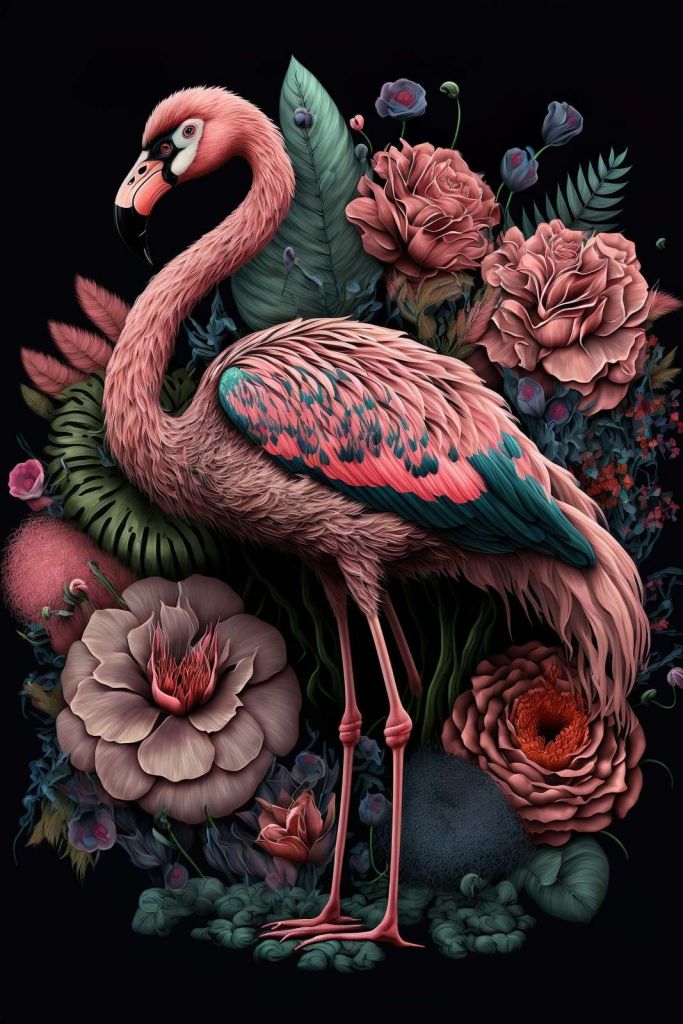 Flamingo Blumenpracht Nacht