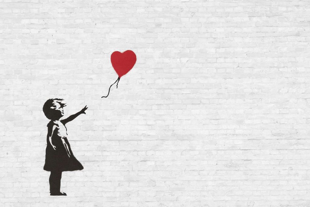 Banksy - Balloon girl, white bricks