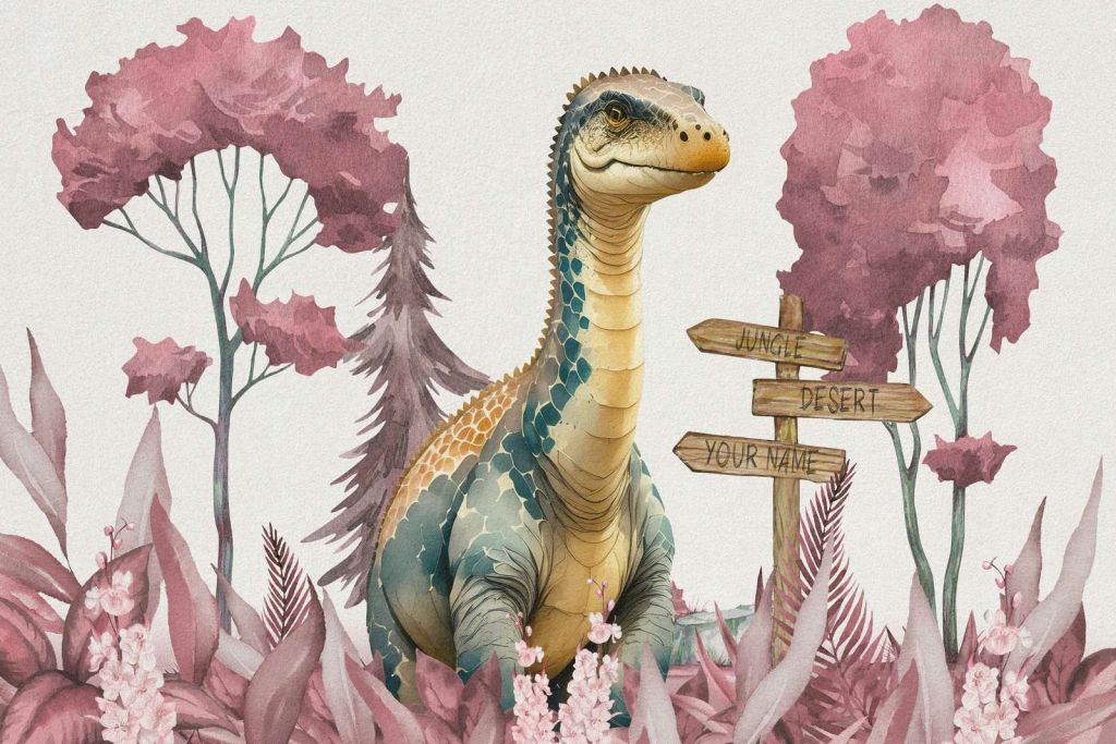 Baby-Brachiosaurus im rosa Dschungel