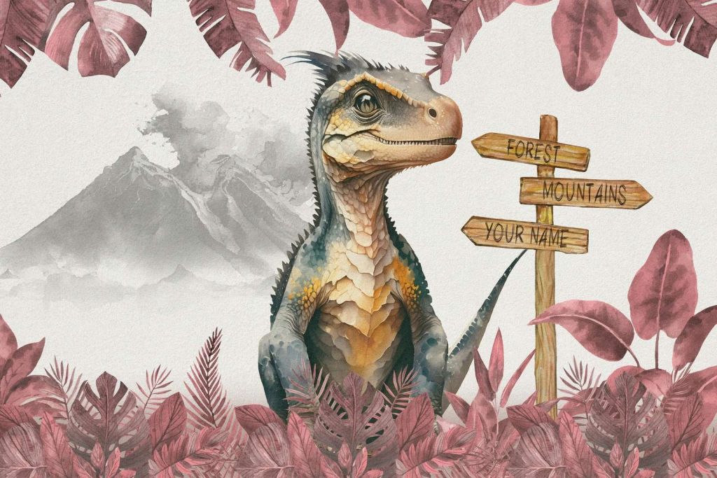Baby-Velociraptor im rosa Dschungel