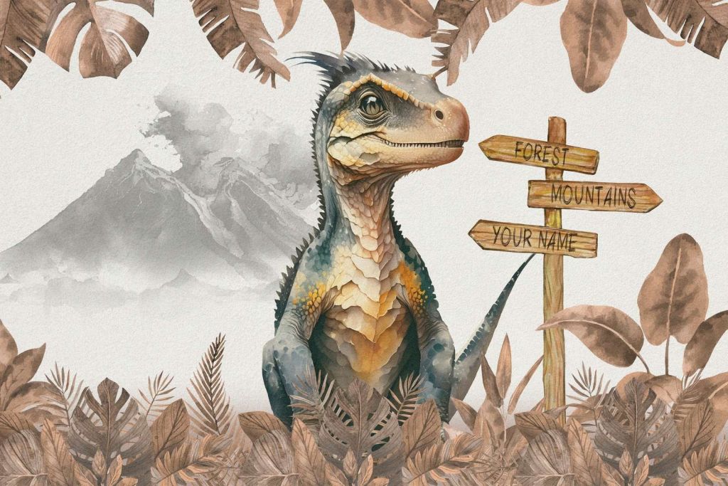 Baby-Velociraptor im taupefarbenen Dschungel