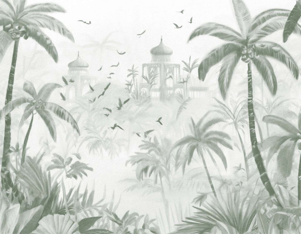 Orientalischer Garten bei Tagesanbruch, grün