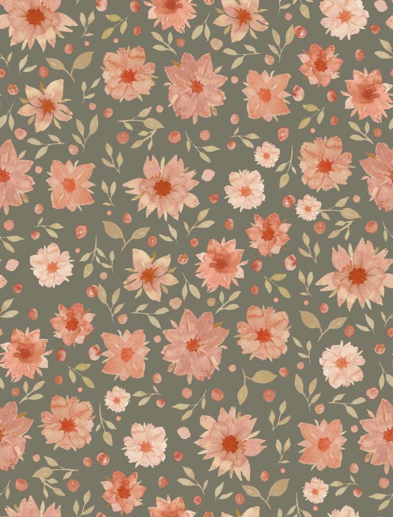 Korallenrosa Aquarellblumen auf Olivgrün
