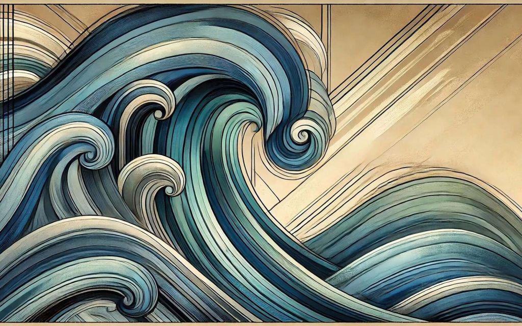 Tanzende Ozeanwellen in einer Linienformation.