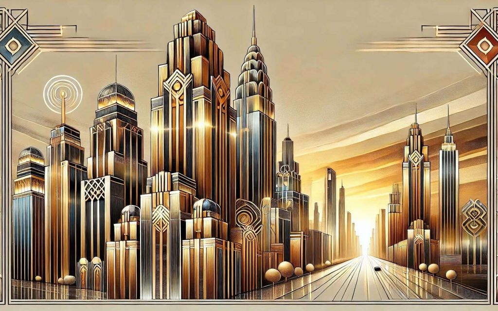 Goldene Skyline im Art-Déco-Sonnenlicht
