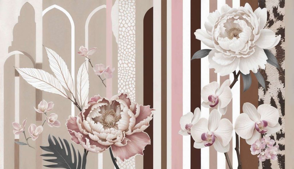 Pfingstrosen und Orchideen mit Schleifen