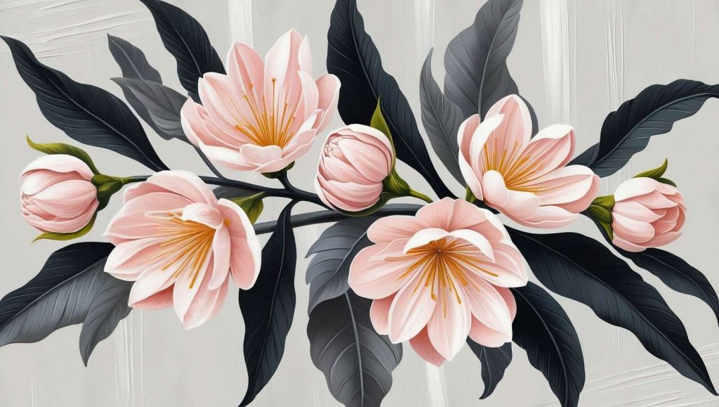 Rosa Magnolienblüten mit dunklen Blättern
