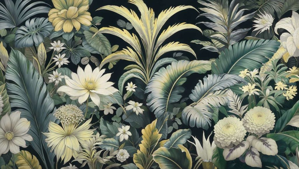 Helle tropische Blumen auf dunklem Hintergrund