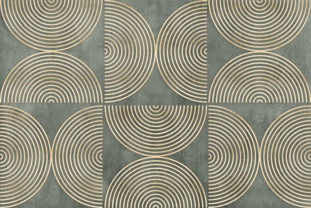 Eklektische Kreise Moderne Kunst Grün Gold