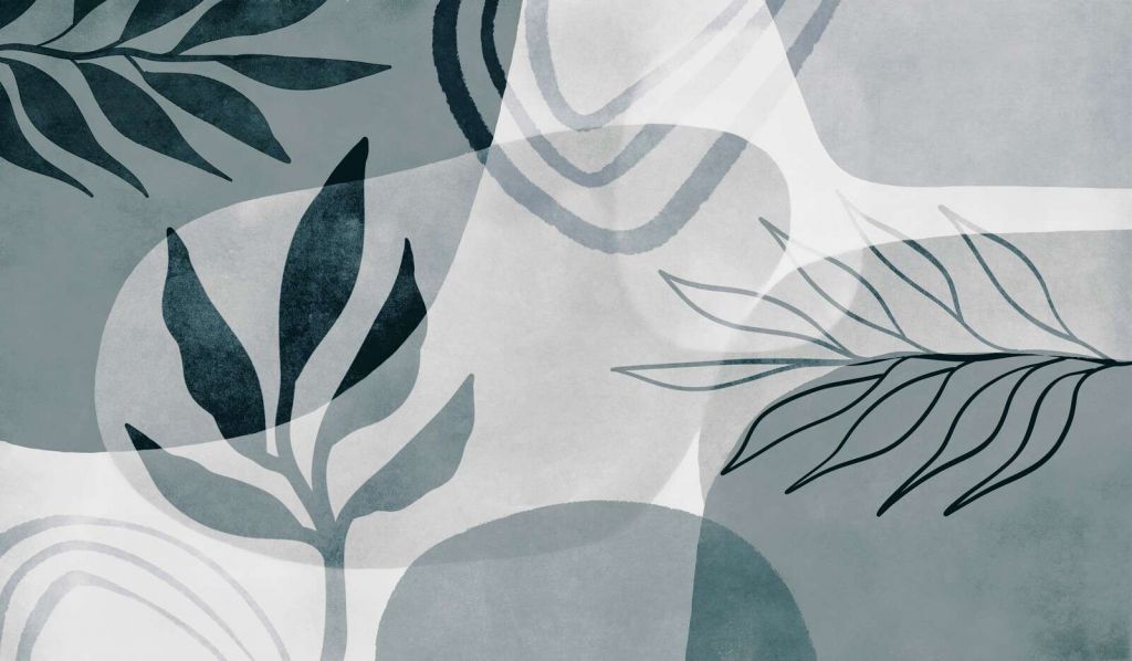 Abstrakte botanische Mid-Century-Kunst in Türkis.