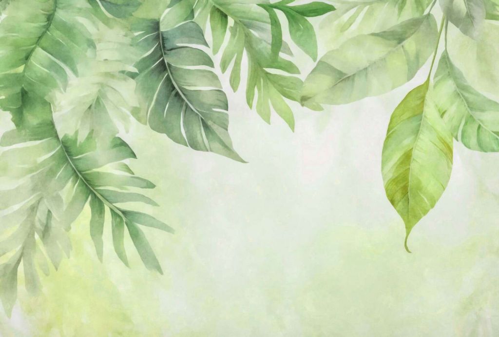Ruhiges Laub, frische grüne Aquarellblätter