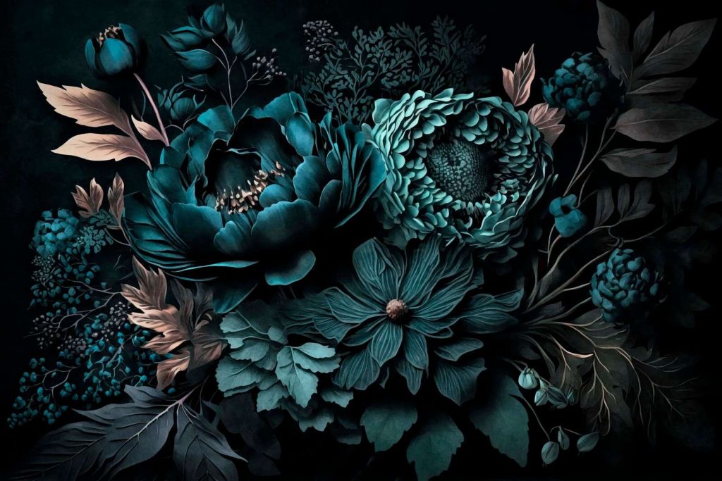 Renaissance-Vibes, stimmungsvolle Blumen, Türkis