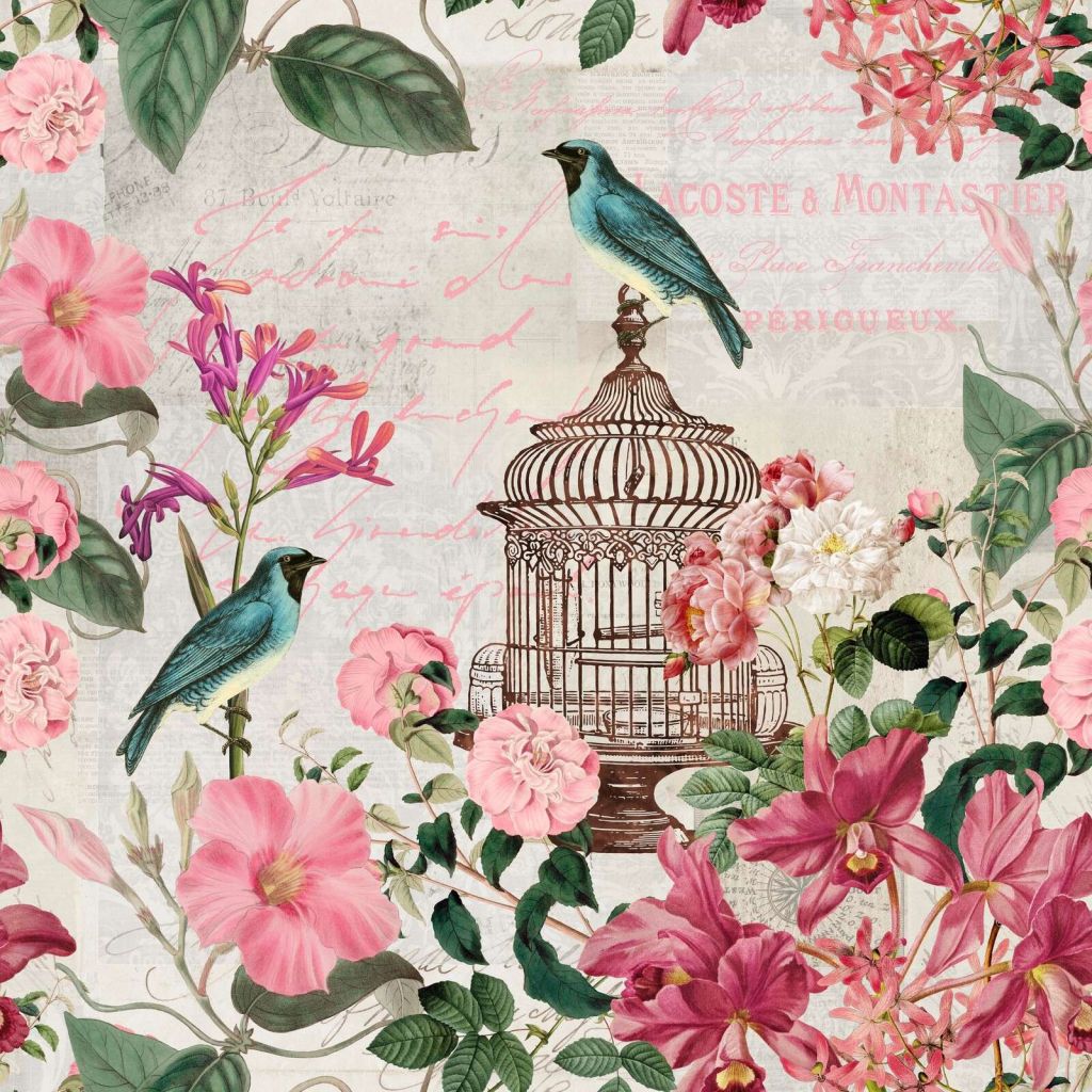 Vögel und Blumen im Vintage-Stil