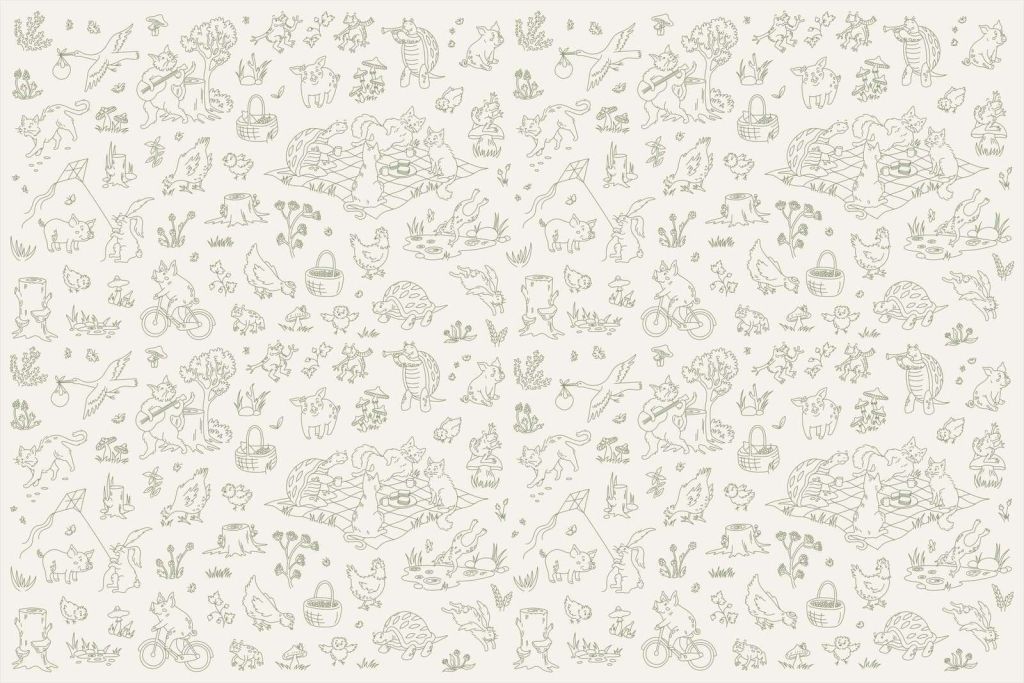 Waldtiere ruhiges Beige und dunkelgrüner Print