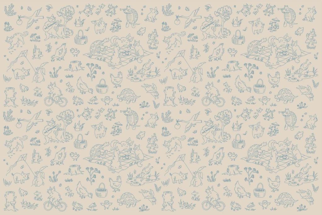 Waldtiere ruhig taupe blau Print