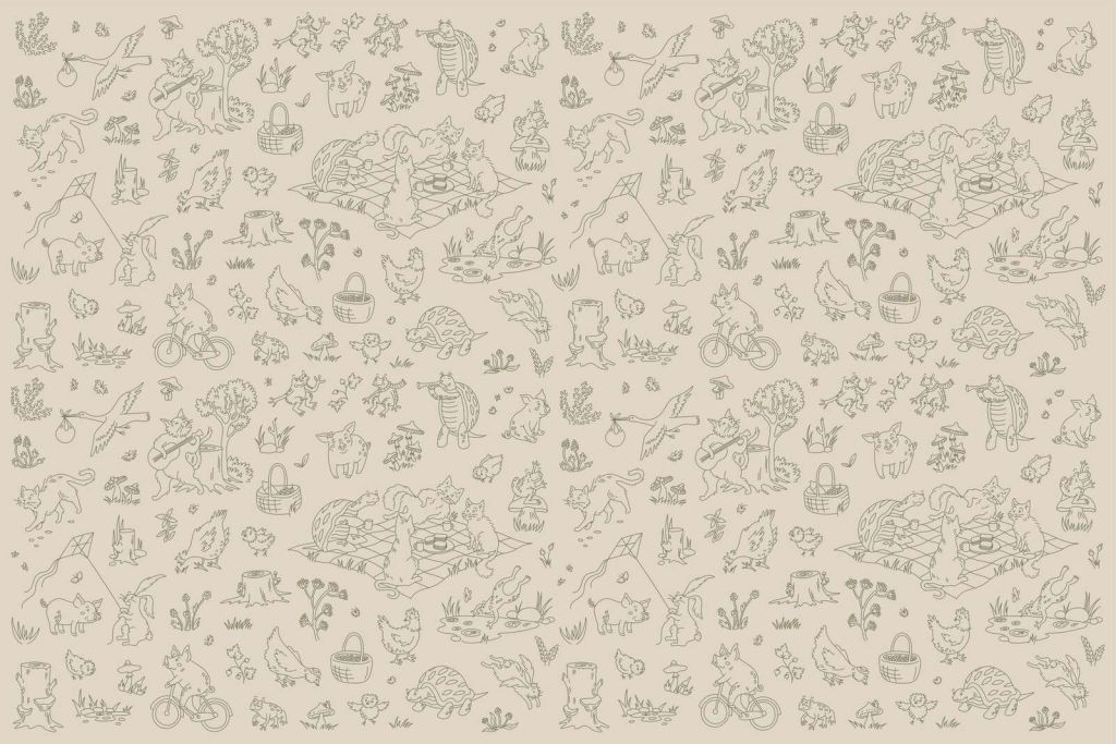 Waldtiere ruhiges Taupe-Grün-Print