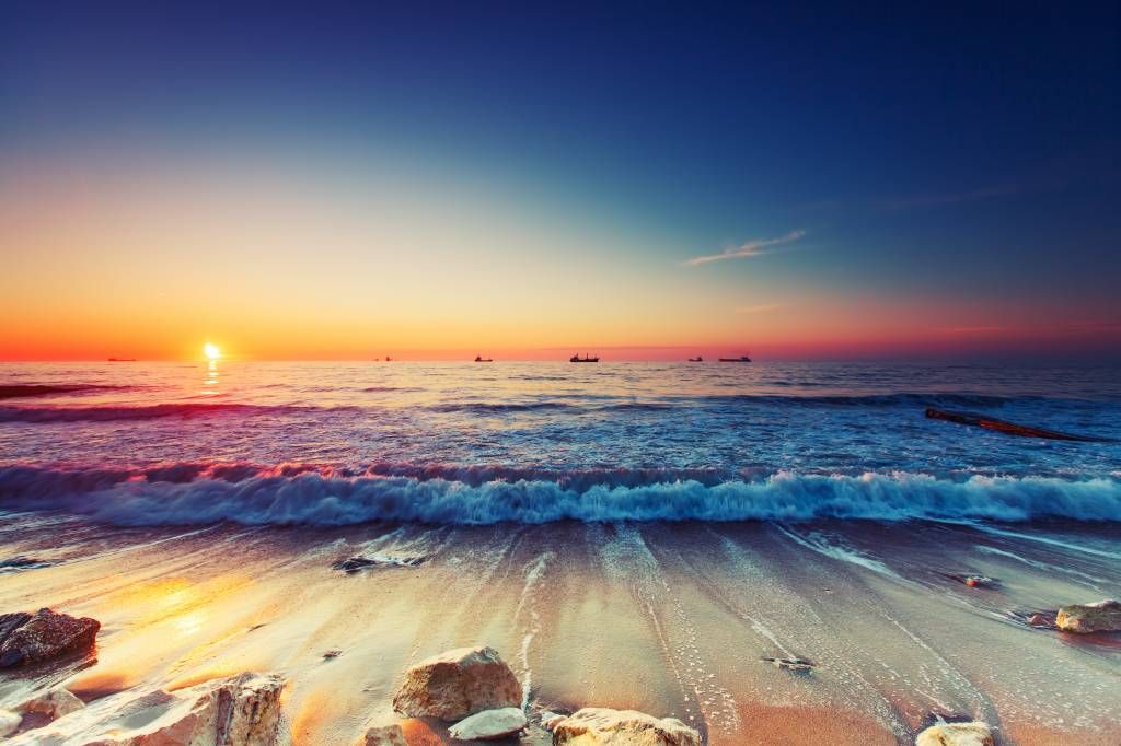 Strand Tapete - Sonnenuntergang über dem Meer - Schlafzimmer