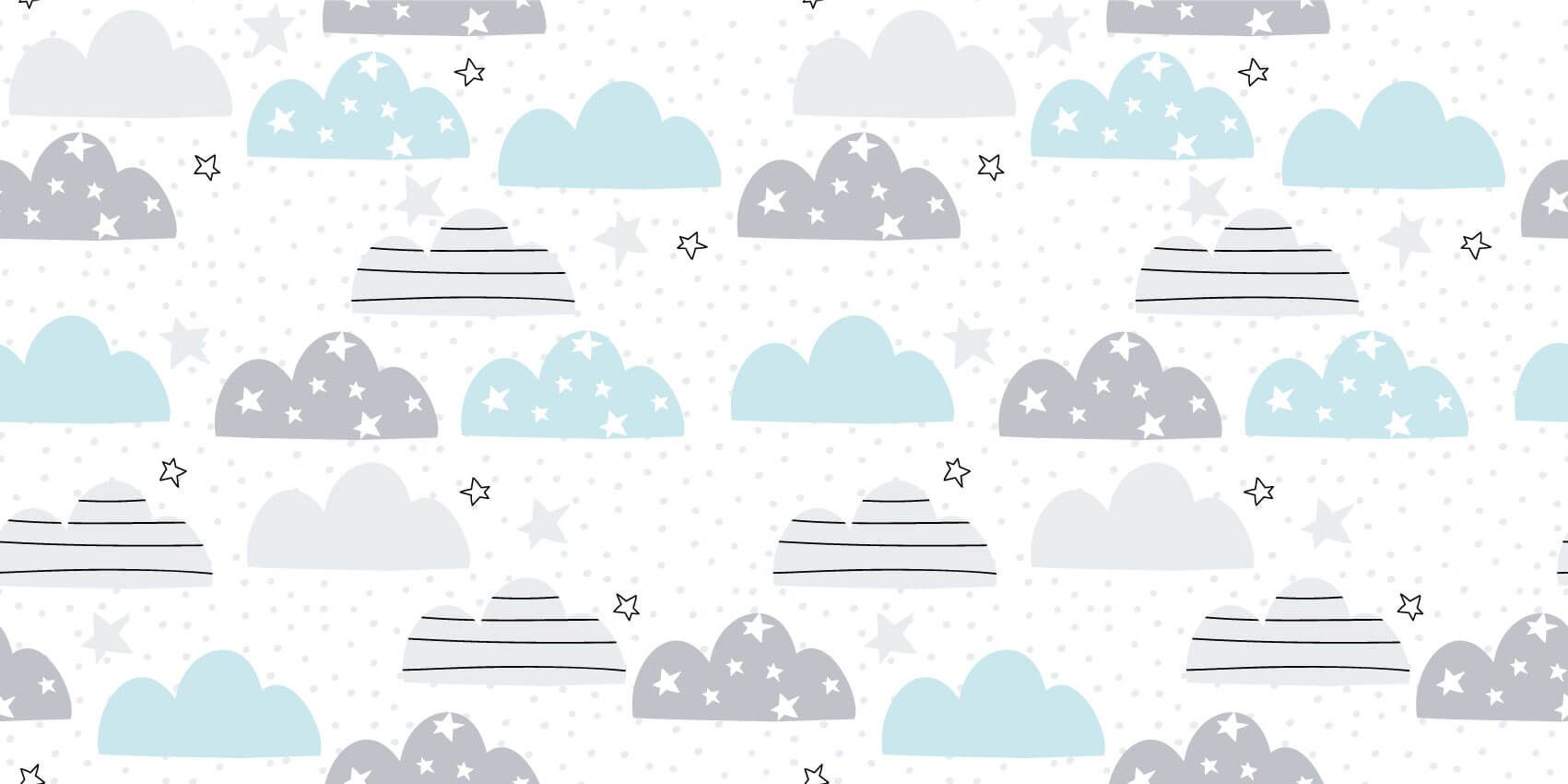 Baby Tapete  - Gezeichnete Wolken - Babyzimmer