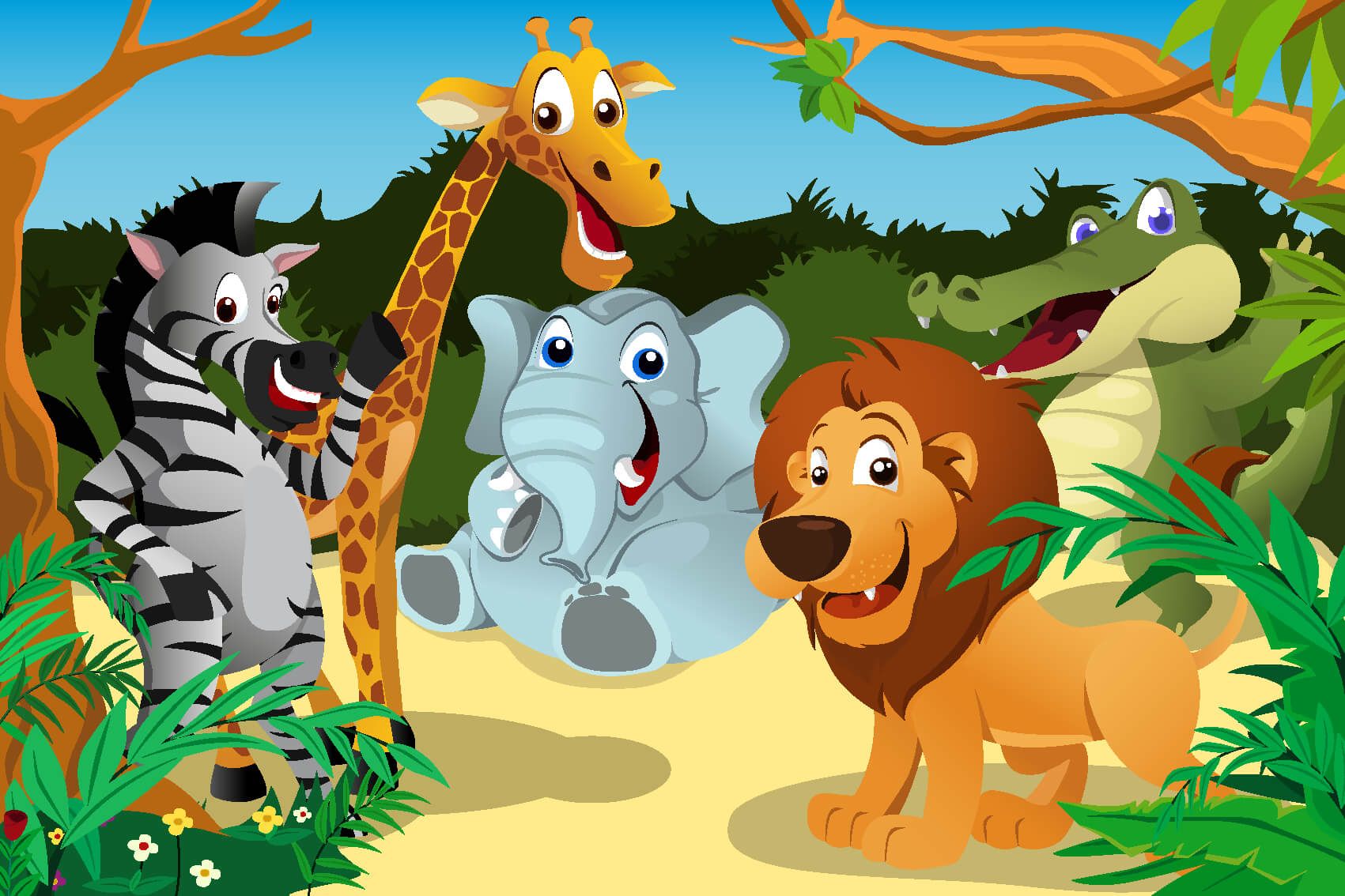 Safari-Tiere - Fröhliche wilde Tiere - Kinderzimmer