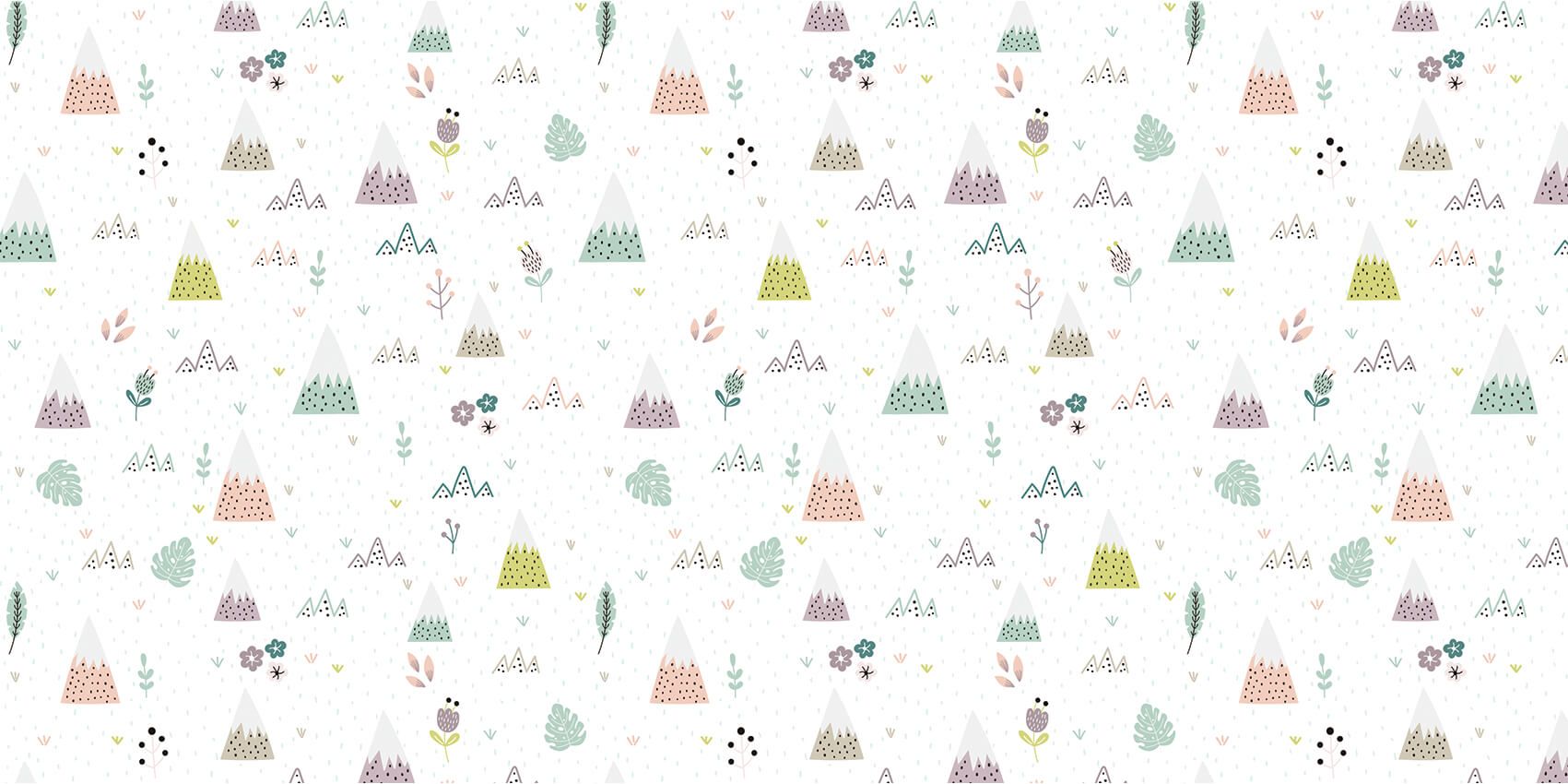 Berge, Pflanzen und Blumenmuster