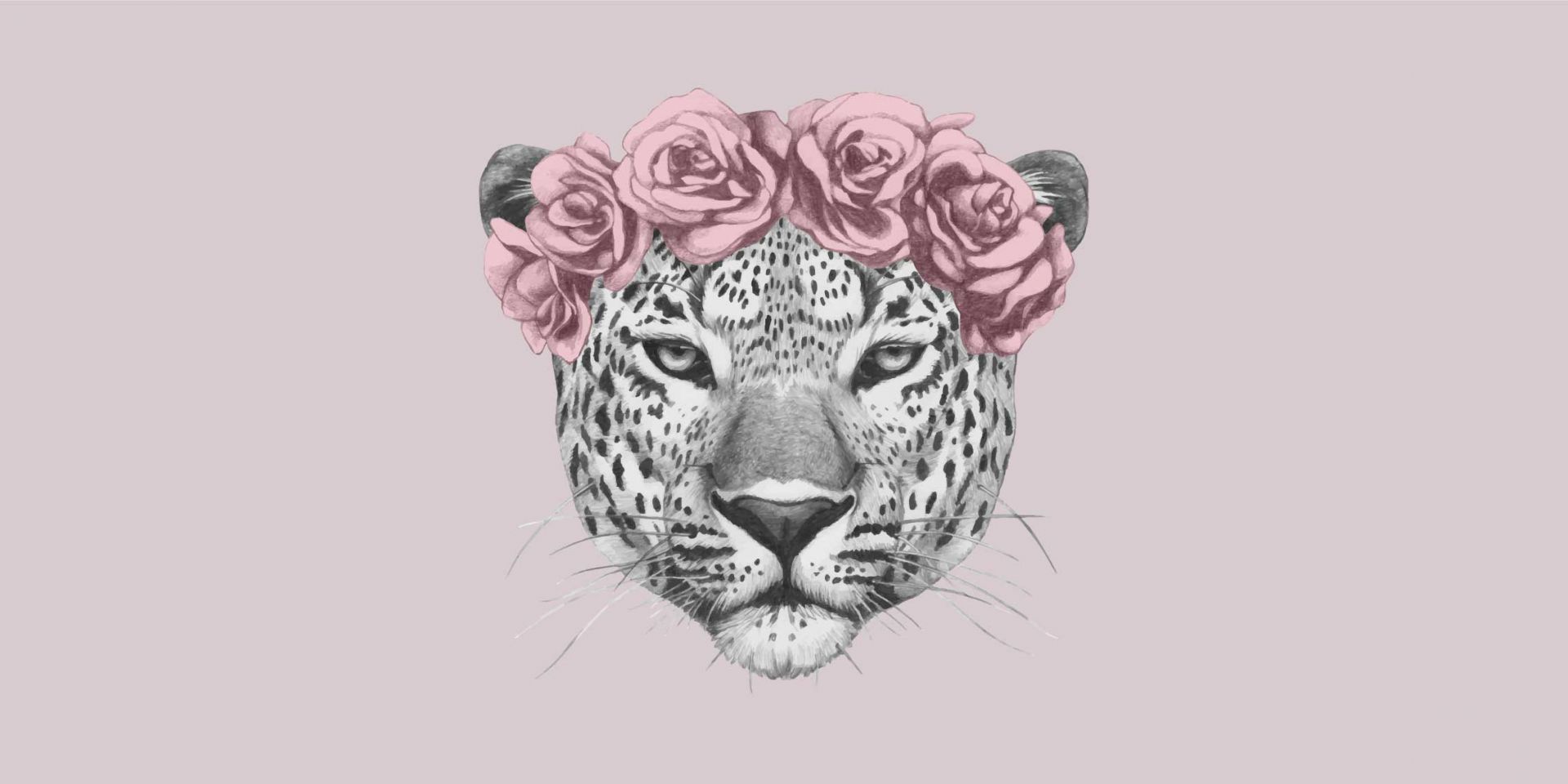 Fototapete - Leopard mit rosa Blumen - Fototapete