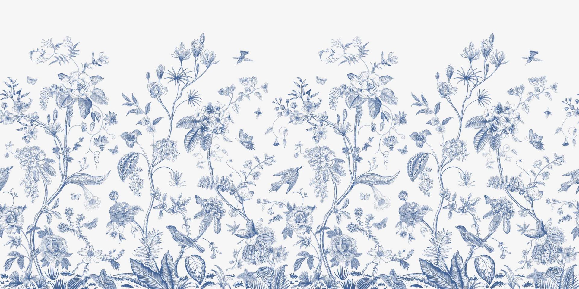 Florale Illustration, blau und weiß