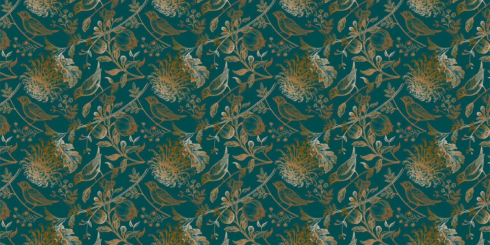 Chrysantheme und Vogelmuster